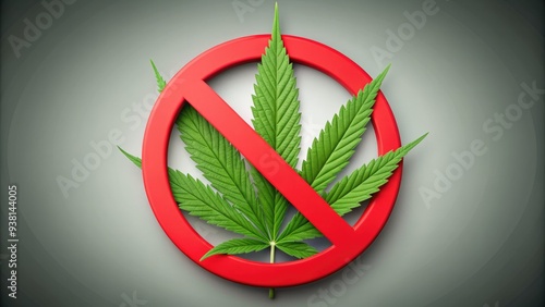 A stylized, red "no" symbol overlaid on a green marijuana leaf, conveying a strong prohibition or rejection of cannabis use.