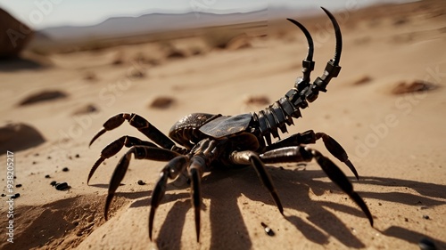 A scorpion with claws that resemble pliers, scuttling through a desert of scattered bolts and screws