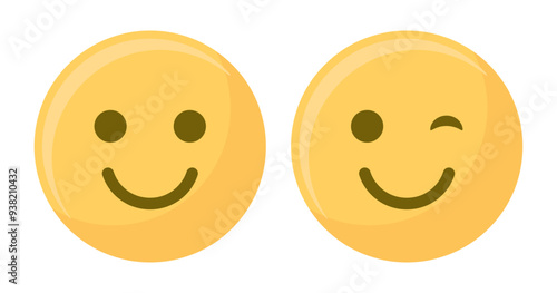 Smile, wink or eye blink face emoji set in yellow and black color. Winking Face. Eye wink emoji, funny yellow emoticon with smile. Smile icon vector.