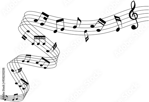 Long musical chord and shadow, rounded corner notes style. A vector illustration element