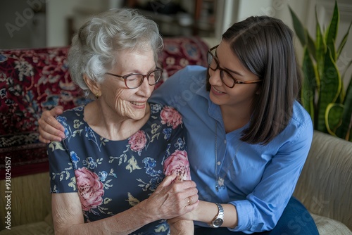  Helping hands, care for the elderly concept, assistance family caretaker health care helpful young nurse with old patient for safety, family emergency caring responsibility support service woman