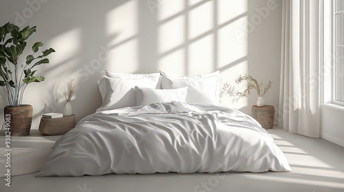 minimalist bedding set with crisp white bedsheets and coordinating pillows, ideal for a contemporary and clean bedroom aesthetic