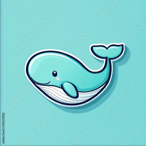 A blue whale sticker with a smiling face and a white contour