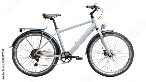 Modern city bicycle with fenders and leather saddle, isolated, transparent PNG file