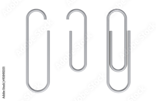 Paper Clips metallic on the sheet, 3D rendering isolated on transparent background