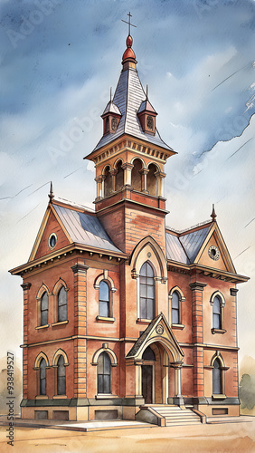 DUNOLLY, VICTORIA, AUSTRALIA - September 19, 2015: The Venetian Gothic Town Hall was originally constructed in 1884 as the Court House during Dunollys Gold Rush days. It became the Town Hall in 1887