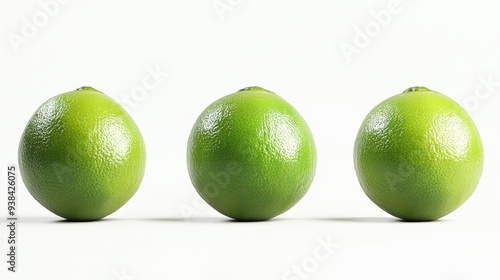 Three green limes on a white background.