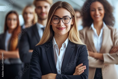 Confident Businesswoman Leading Her Team to Success