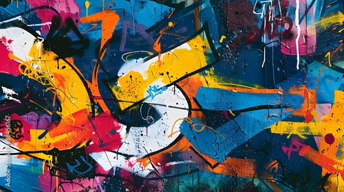 Vibrant urban street graffiti art background with colorful abstract splashes and bold brushstrokes in an expressive chaotic style