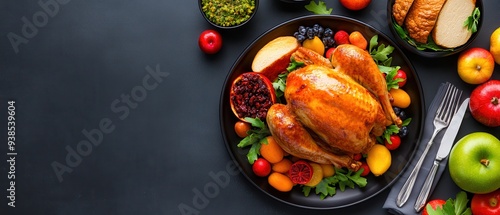 Roasted Chicken Dinner with Fresh Fruit and Vegetables