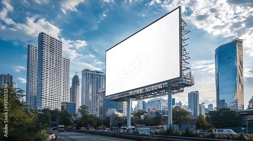 Large horizontal blank advertising poster billboard banner mockup in front of building in urban city digital light box display screen for OOH media 12 sheet outofhome : Generative AI