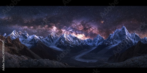 Starry sky over the Himalayas, showcasing breathtaking Milky Way and distant stars above snow-capped