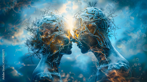 Two Human Bodies Mind Connected in a Dreamlike Futuristic Reality