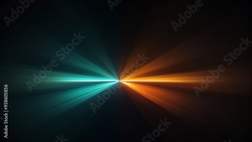 Abstract art with dual light beams in teal and orange, blending in a dark background, perfect for tech designs.