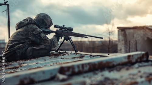 army rangers sniper at work with rifle.