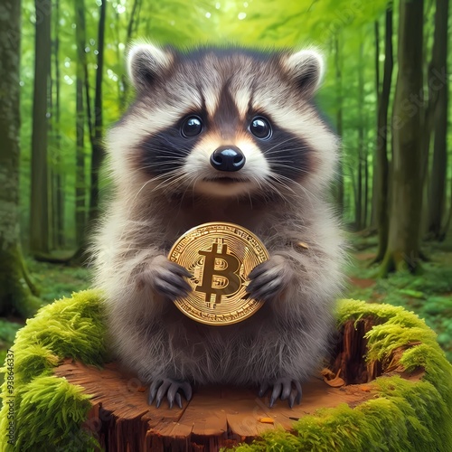 Waschbär mit einem Bitcoin