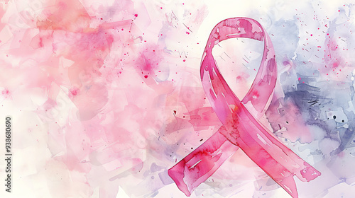 Watercolor Pink Ribbon, Subtle Background Blend for Breast Cancer Awareness 