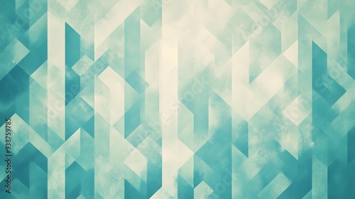 A visually striking abstract background featuring geometric shapes and a soft blue-green color palette. 