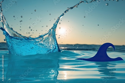 Royal Blue Pool Splash with Air Bubbles and Wave Silhouette on Clear Background