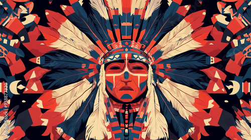 Vibrant tribal warrior adorned with feathers and symbols captures the essence of indigenous culture in a bold artwork