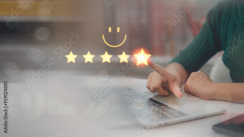 User give rating to service experience on online application, Customer review satisfaction feedback survey concept, Customer can evaluate quality of service leading to reputation ranking of business.