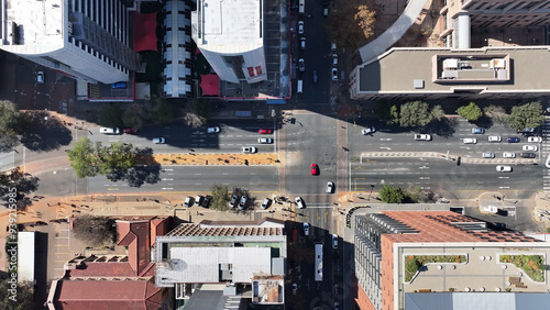 Johannesburg Avenue At Johannesburg In Gauteng South Africa. High Rise Buildings Landscape. Megacity Background. Johannesburg At Gauteng South Africa. Downtown City. Urban Outdoor.