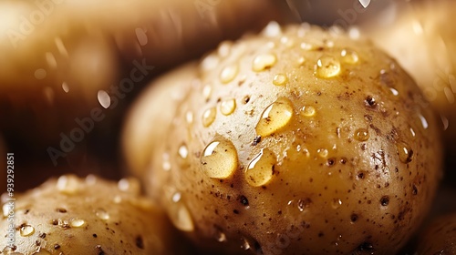 Close-Up of a Fresh Potato with Water Droplets in Soft Ambient Light