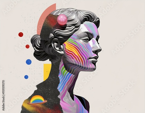 sculpture of a woman with creative colors and elements - Generative AI