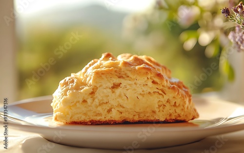 Close-Up of a Scone on a Plate, Soft Morning Light