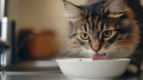 Satisfied Feline Finishing Flavorful Feast in Cozy Kitchen