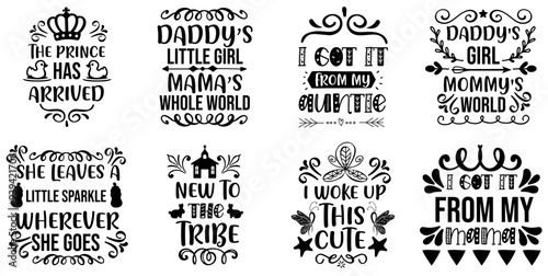 Decorative Baby Inscriptions, Calligraphy Bundle Vector Illustration for Mug Design, Brochure, T-Shirt Design