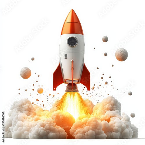 A rocket clipart, space element, playful design, red and white, isolated on white background.