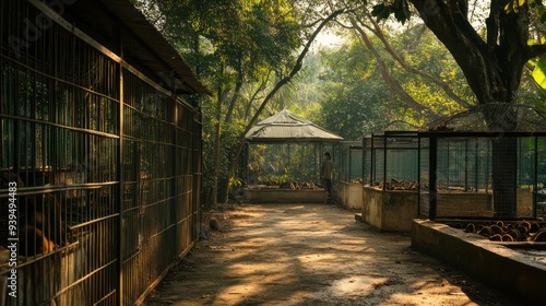 A tranquil scene at a wildlife rescue center where a group of volunteers feed orphaned baby monkeys.