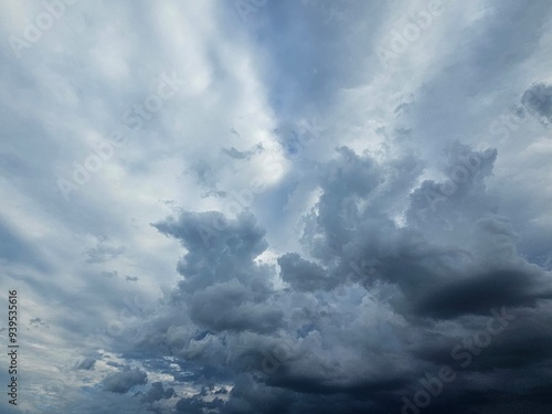 Dark sky before thunderstorm and dramatic black cloud before rain