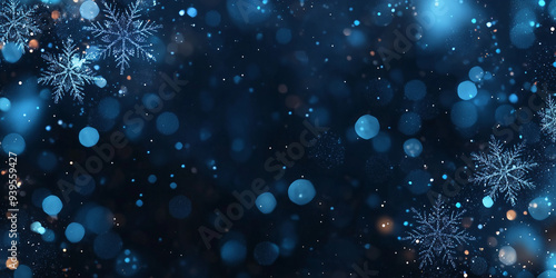 Sparkling Blue Winter Background with Snowflakes