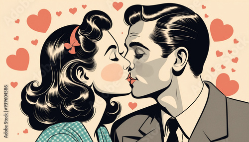 Couple retro vintage affiche 50's poster saint valentin.