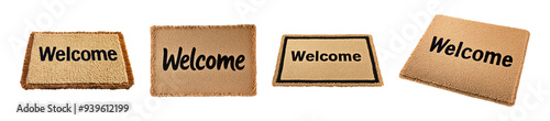 Collection set of welcome doormats isolated on transparent or white background