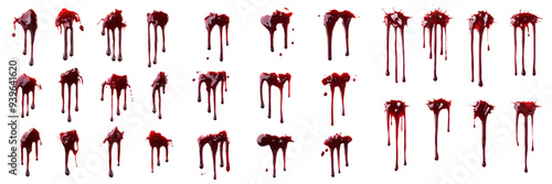 set of Halloween vampire bite marks with fake blood dripping on a transparent background