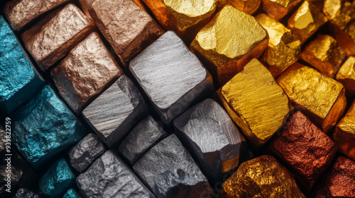 Close-up of assorted precious and industrial metal cubes, showcasing the variety of raw materials used in different industries.