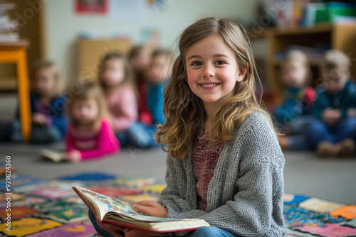 A Montessori teacher shares a story with young students in a cozy classroom setting