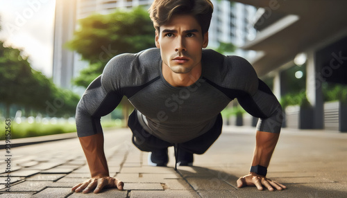 Joven Haciendo Flexiones en el Parque: Fuerza y Determinación al Aire Libre