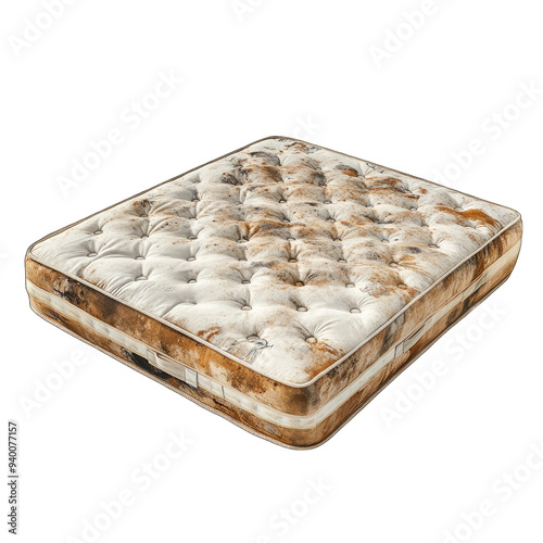 Old stained mattress, isolated on white background