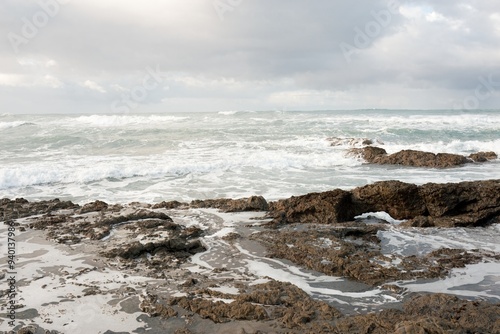 waves crashing on the rocky shore