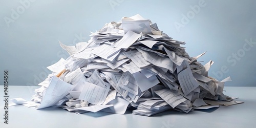 A messy pile of scattered paper receipts, representing paper waste and disorganization, paper receipts, pile