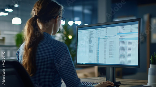 A professional insurance claims analyst diligently works on a computer, analyzing data and assessing liability for insurance claims. The image captures the detail-oriented nature of the job, the use o