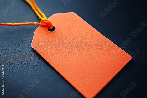 A vibrant orange tag with a string, perfect for labeling items or showcasing price tags in various creative projects.