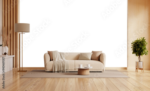 Sofa and decor in living room on transparent background- 3D rendering