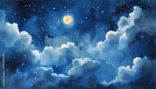 Night Sky with Moon and Clouds