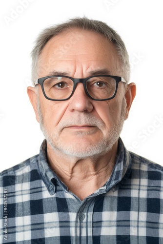 Passfoto - Alter Mann mit Brille und Bart und grauen Haaren 