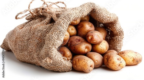 sack of potatoes on white background